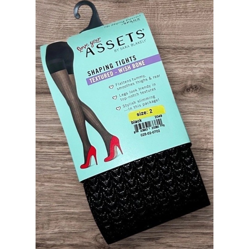 Assets by SPANX Size 2 Shaping Tights Textured Wish Bone Black NEW‎